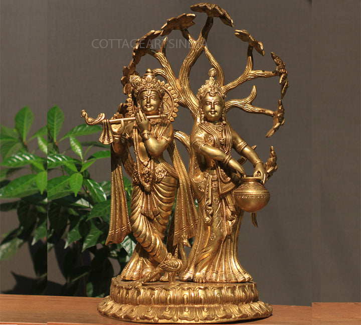 Brass Radha krishna Idol with Tree 21"