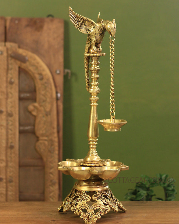 Brass 5-Deep Parrot Lamp 21"