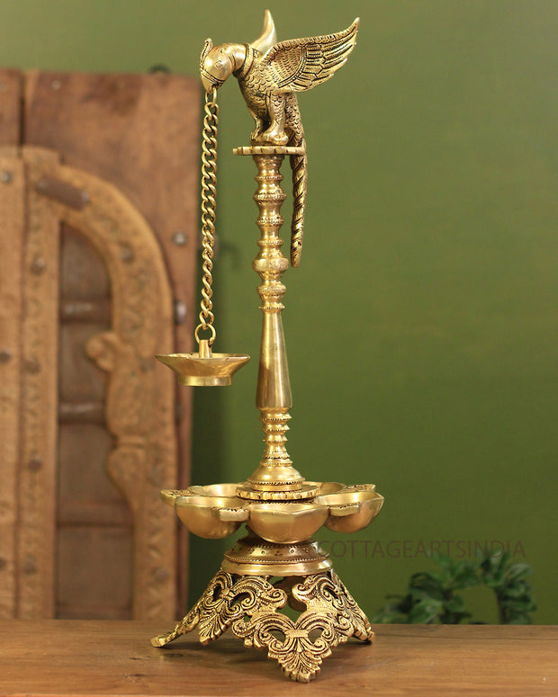 Brass 5-Deep Parrot Lamp 21"