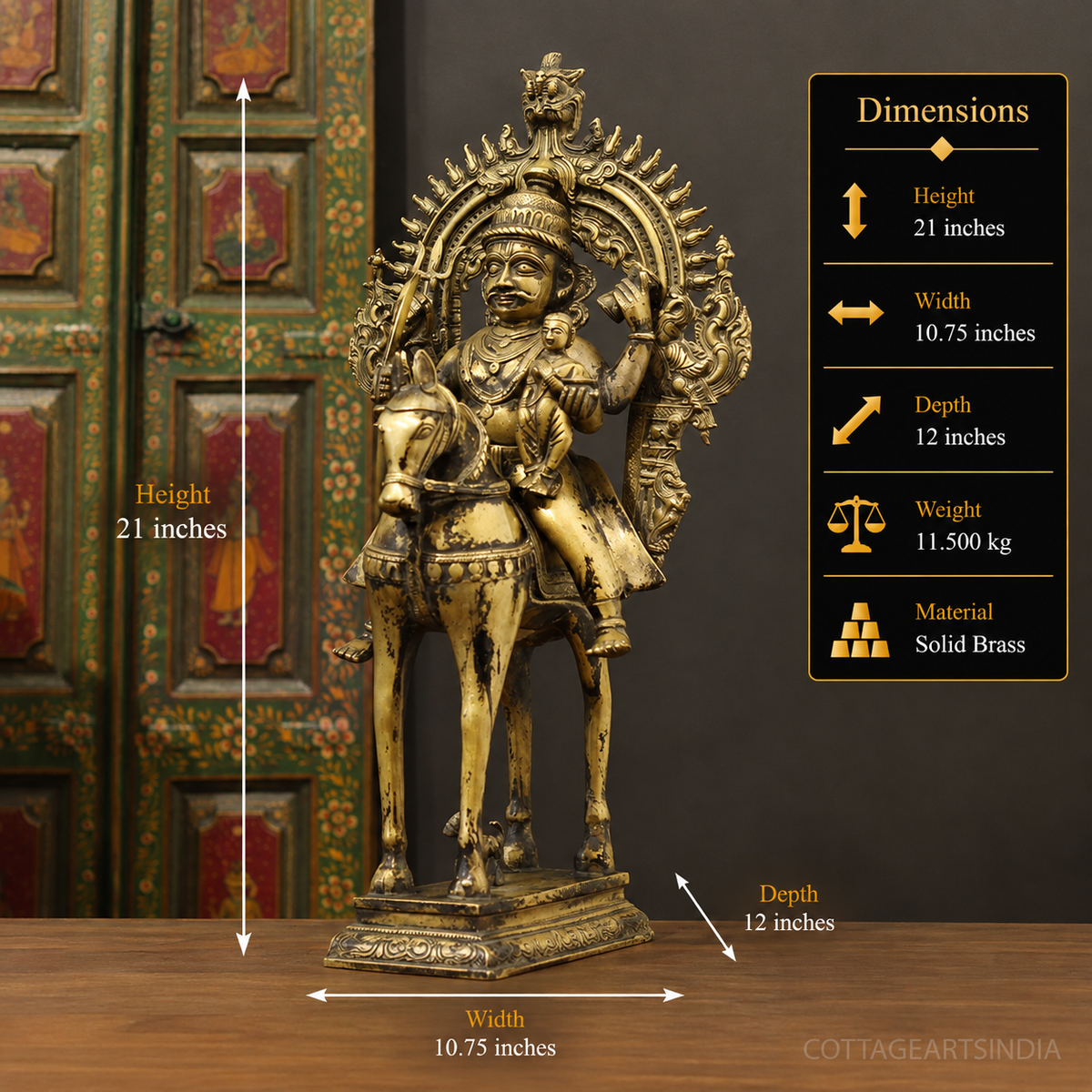 Brass Vintage Finished Khandoba on Horse Idol