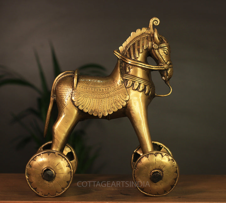 Brass Tribal Horse on Wheels