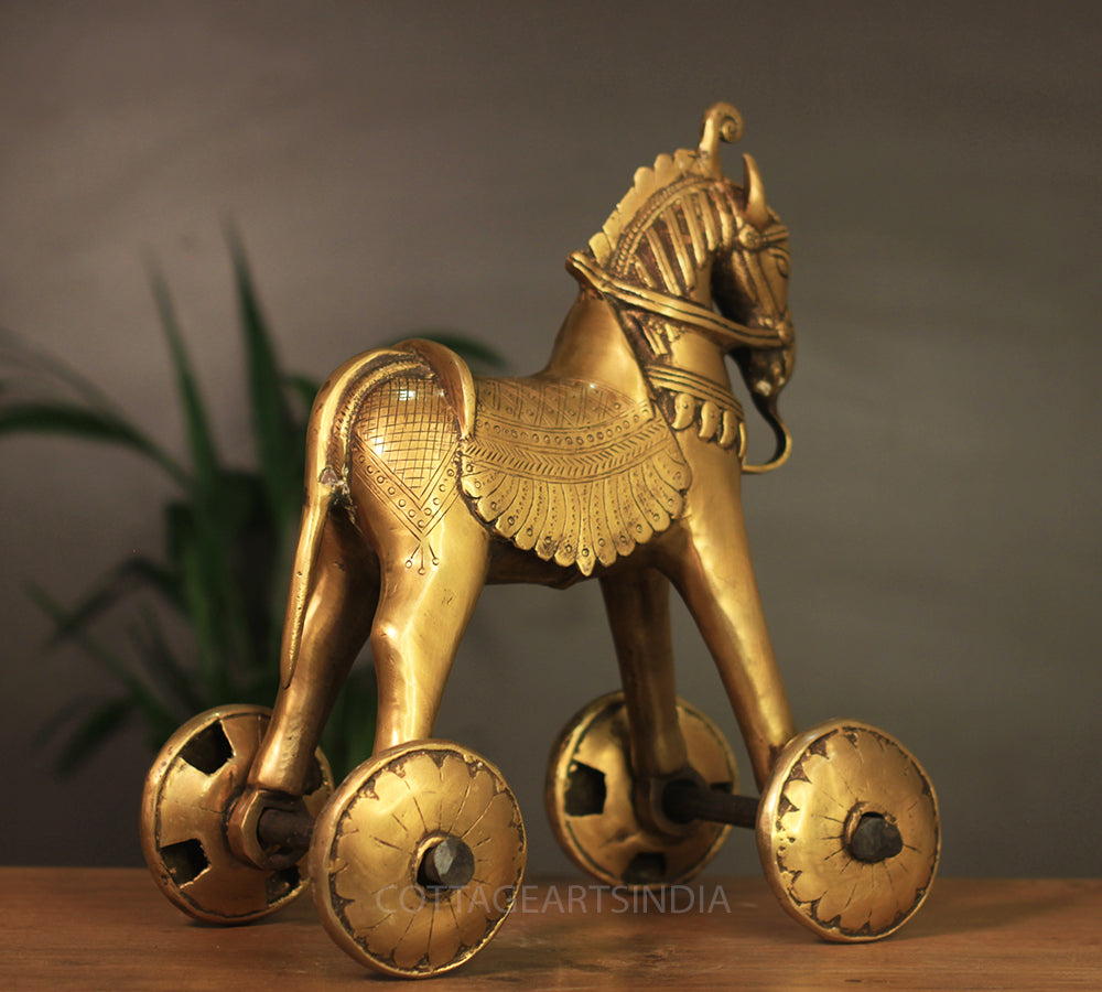 Brass Tribal Horse on Wheels