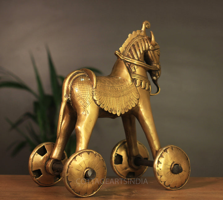 Brass Tribal Horse on Wheels