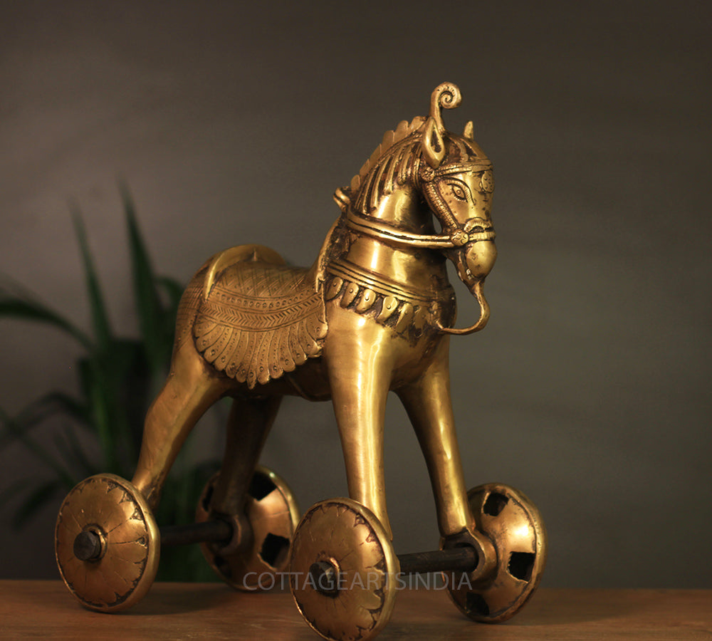 Brass Tribal Horse on Wheels
