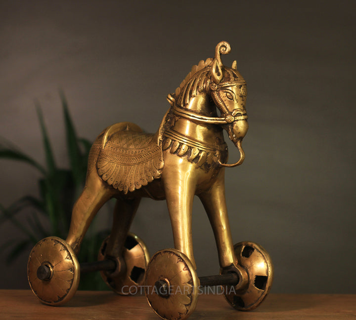 Brass Tribal Horse on Wheels