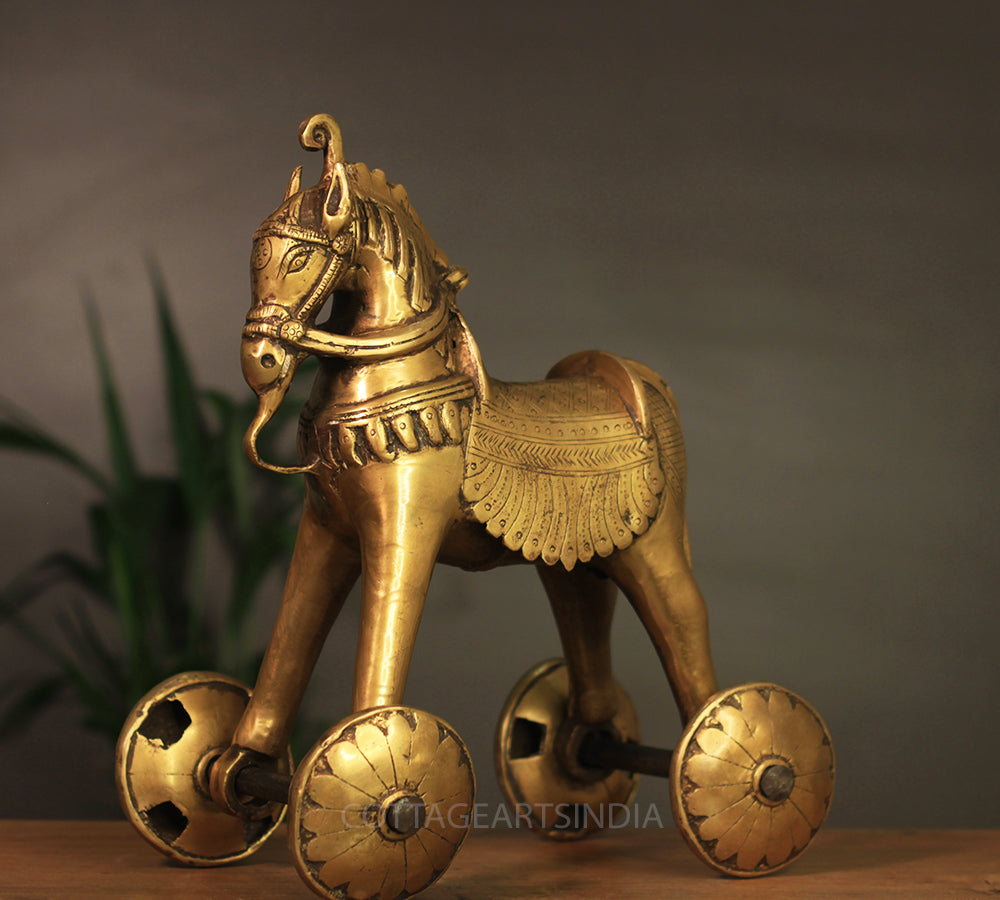 Brass Tribal Horse on Wheels