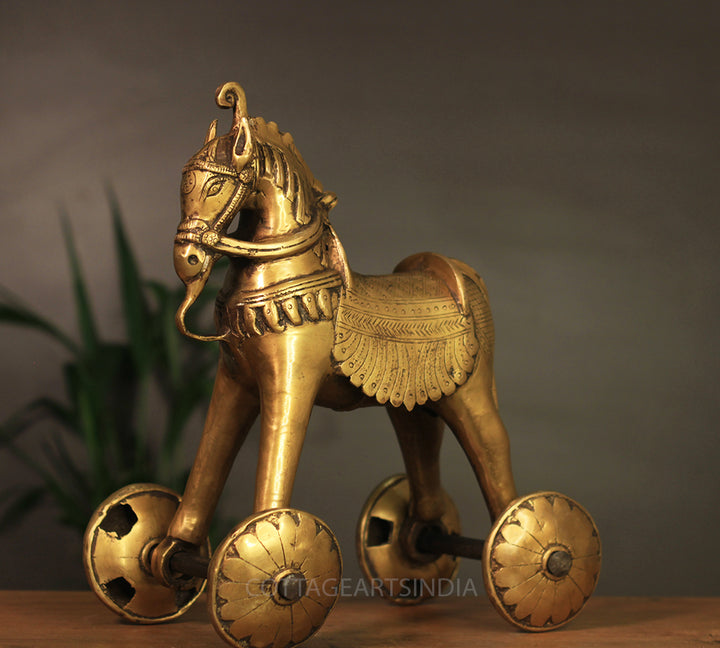 Brass Tribal Horse on Wheels