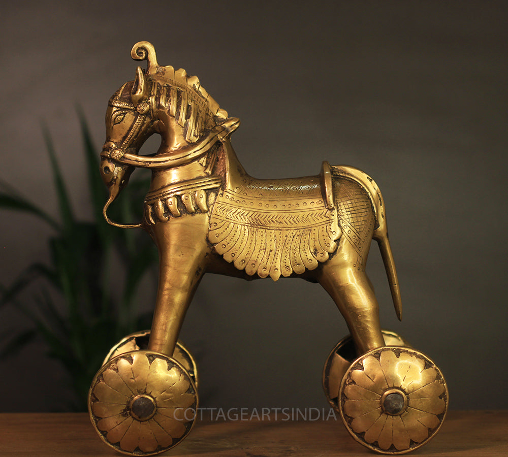 Brass Tribal Horse on Wheels