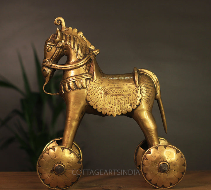 Brass Tribal Horse on Wheels