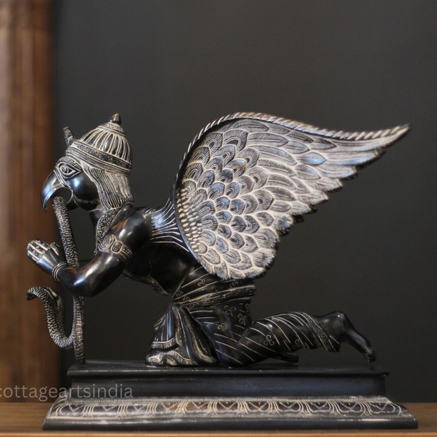 Black Antique Brass Garuda Statue | Handcrafted Garuda Idol with Wings