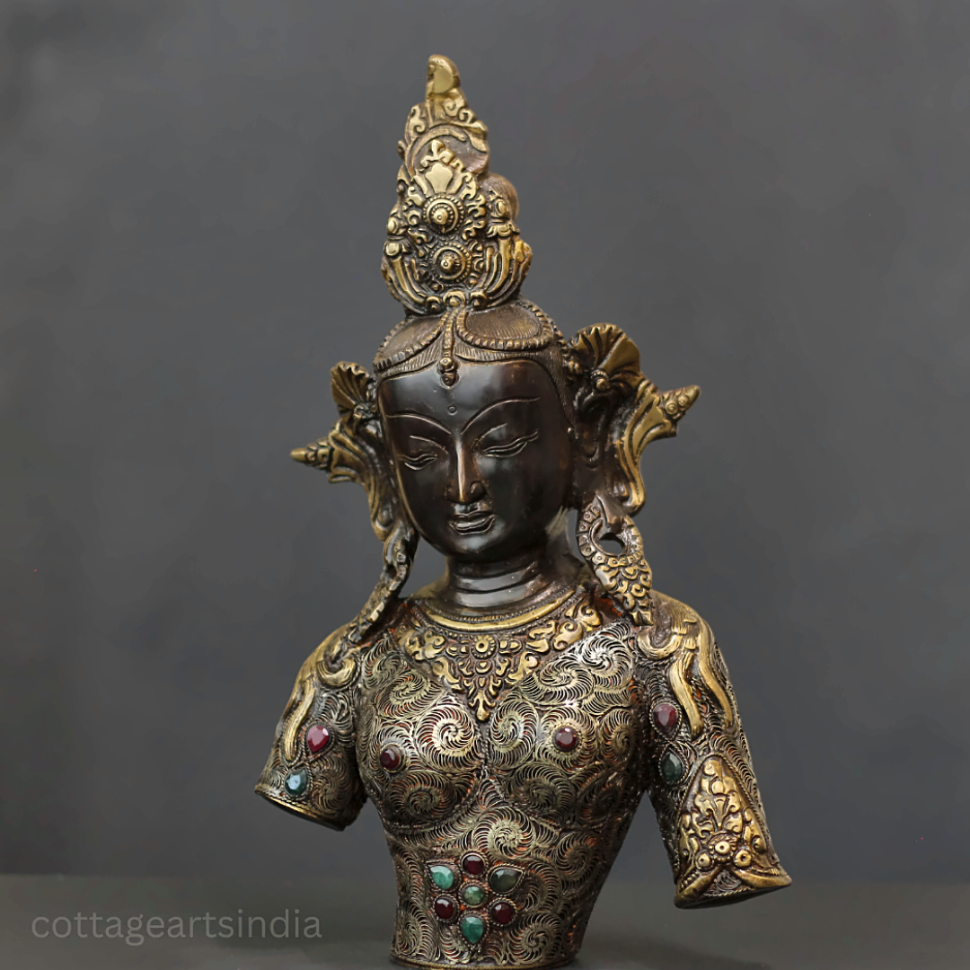 Brass Tara Bust: Filigree by Master Artisan Ram Kumar