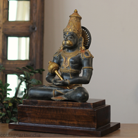 Brass Meditating Hanuman – Matte Black and Antique Gold Finish