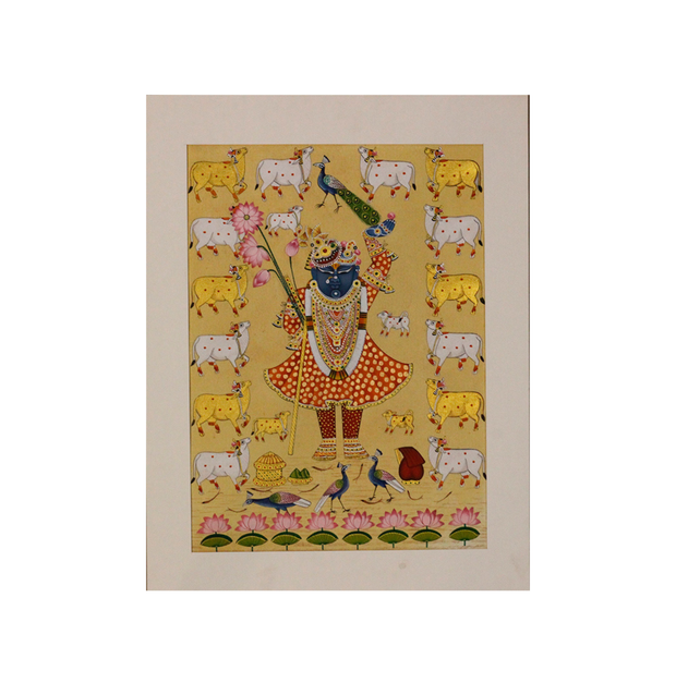 Sacred Shrinathji Pichwai Painting with Gold Accents on Paper