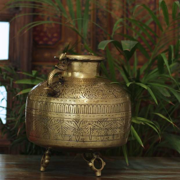 Brass Vintage Carved Planter