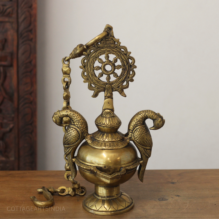 Traditional Brass Hanging Lamp with Parrots