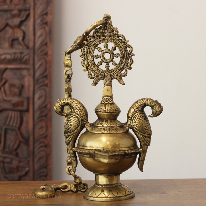 Traditional Brass Hanging Lamp with Parrots