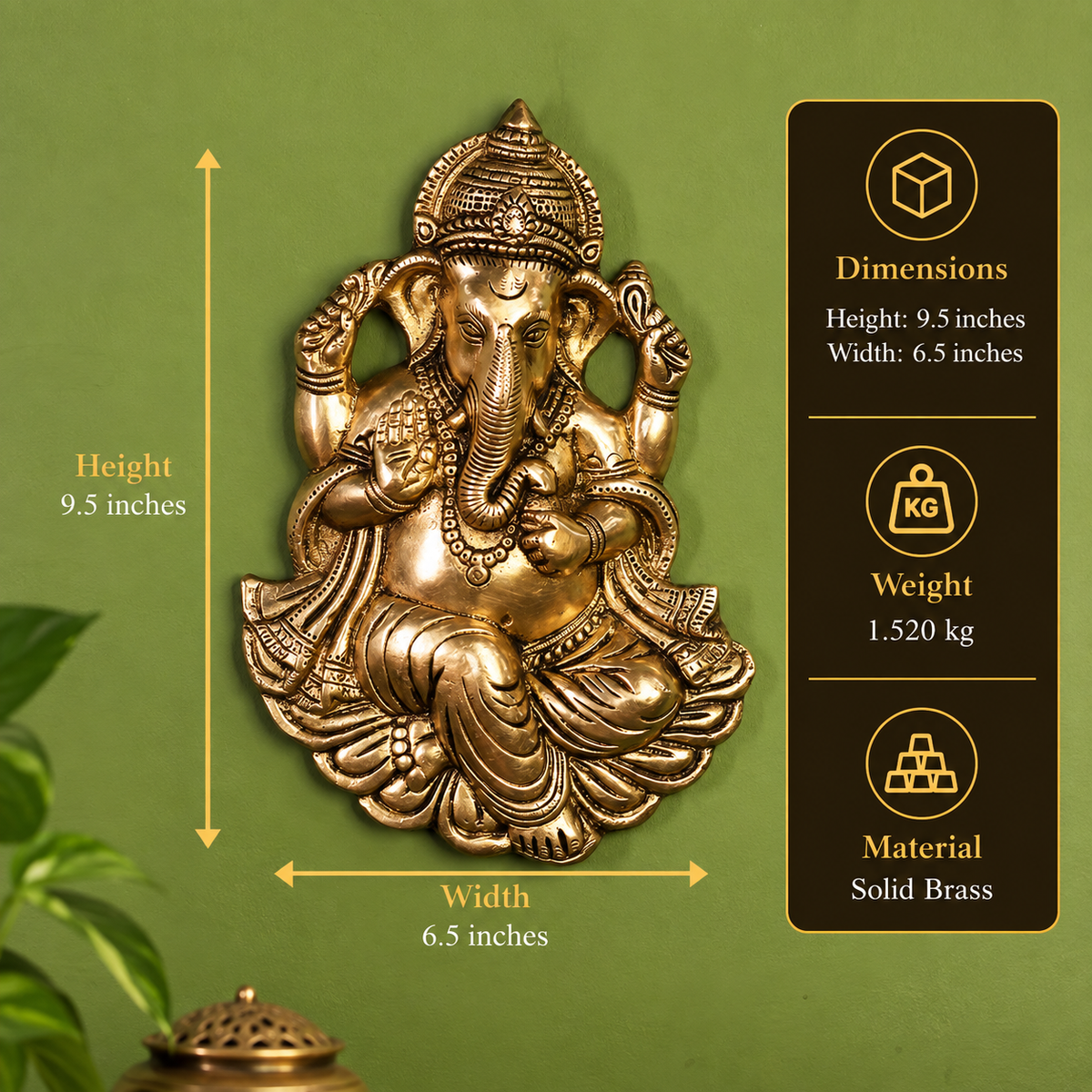 Brass Ganesha Face for Main Door Wall Hanging