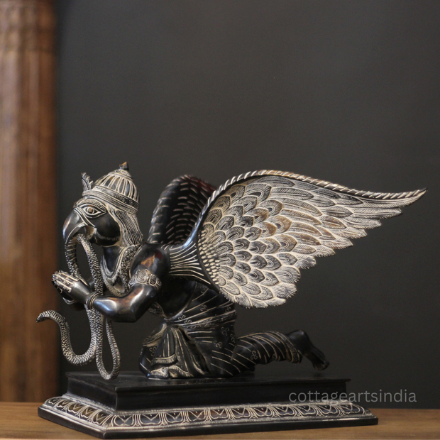 Black Antique Brass Garuda Statue | Handcrafted Garuda Idol with Wings