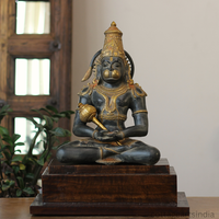 Brass Meditating Hanuman – Matte Black and Antique Gold Finish