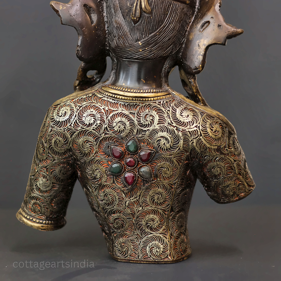 Brass Tara Bust: Filigree by Master Artisan Ram Kumar
