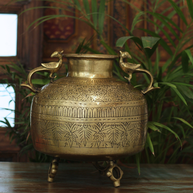 Brass Vintage Carved Planter