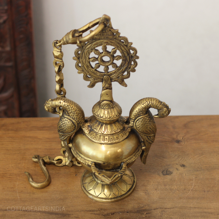 Traditional Brass Hanging Lamp with Parrots