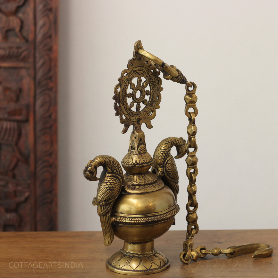 Traditional Brass Hanging Lamp with Parrots