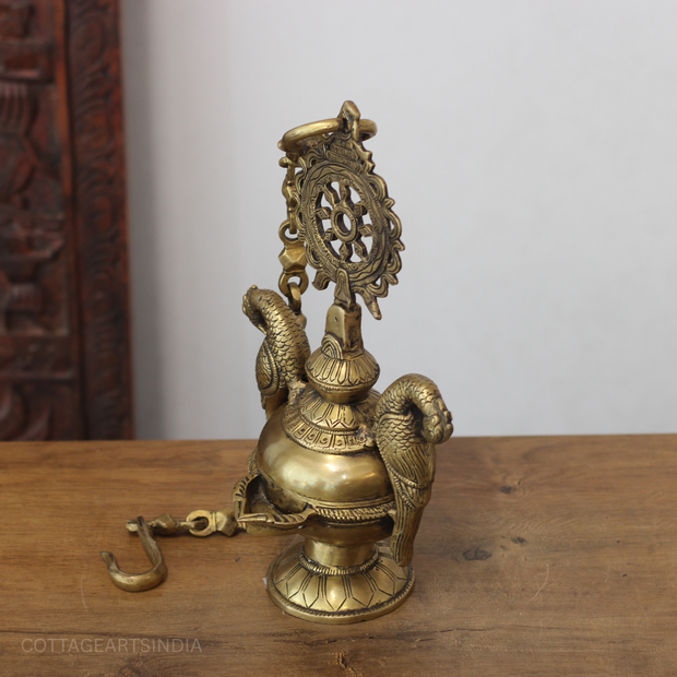 Traditional Brass Hanging Lamp with Parrots