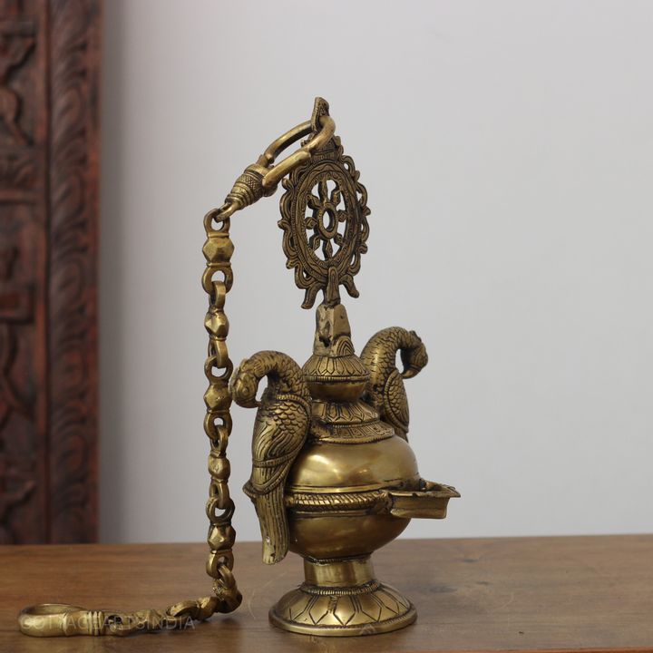 Traditional Brass Hanging Lamp with Parrots