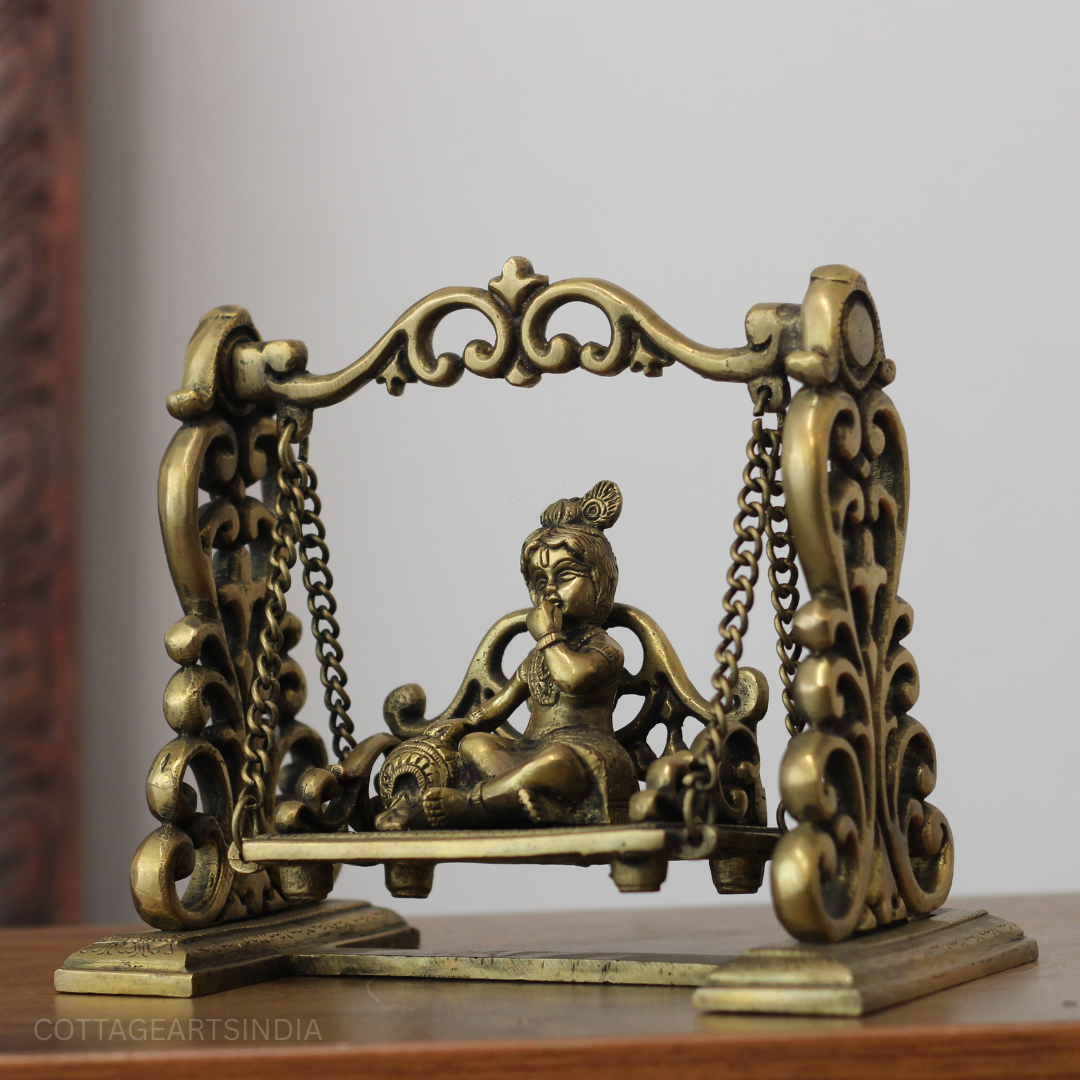 Baby Krishna on Jhula Brass Statue | Handcrafted Bal Gopal Swing Idol