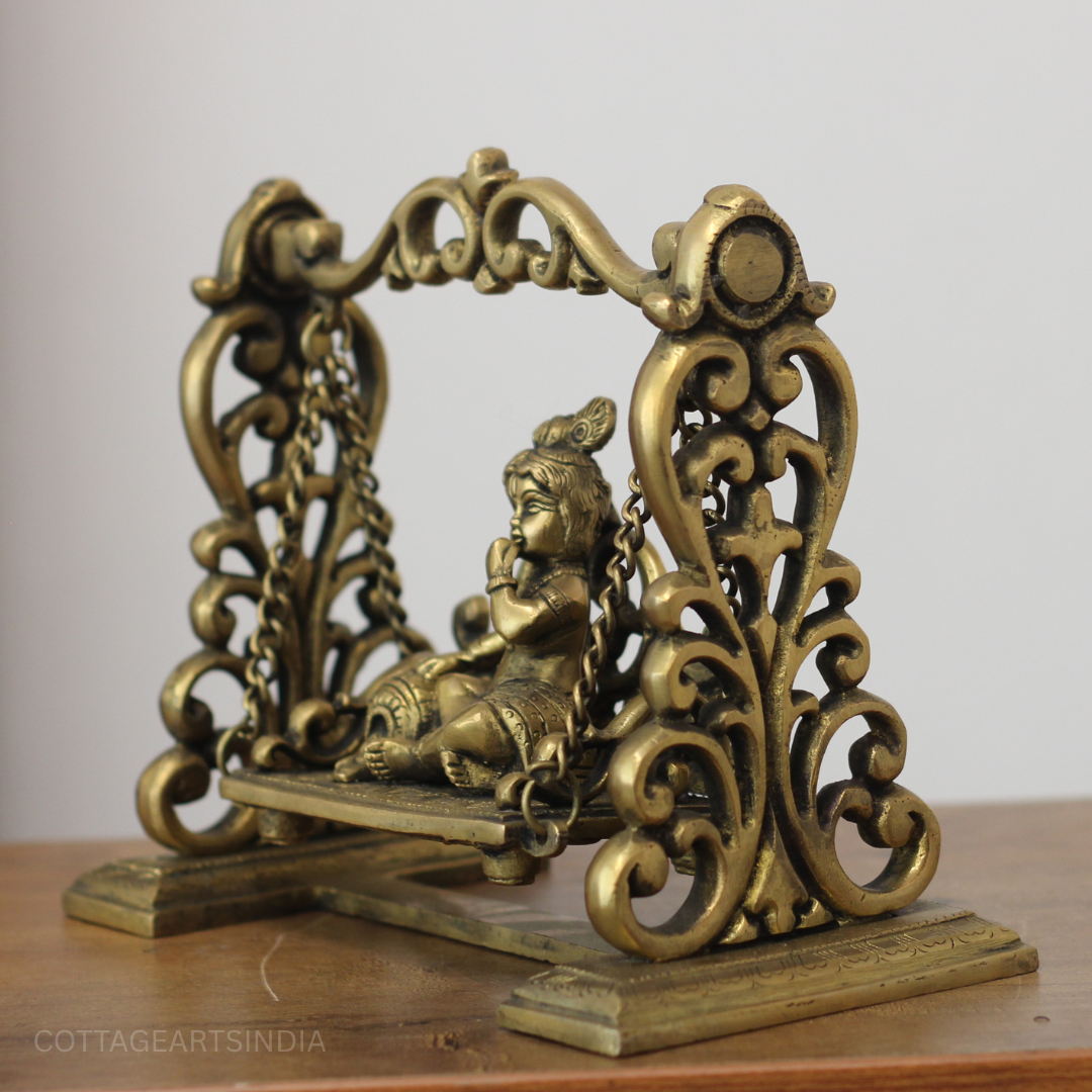 Baby Krishna on Jhula Brass Statue | Handcrafted Bal Gopal Swing Idol