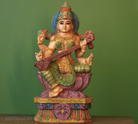 Wooden Saraswati 24"
