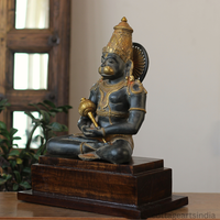 Brass Meditating Hanuman – Matte Black and Antique Gold Finish