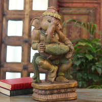 Handcrafted Wooden Ganesha Playing Mridangam | Cottage Arts
