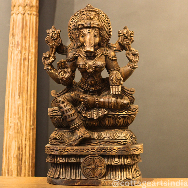 Hand-Carved Wooden Varaha Avatar Statue – Lord Vishnu Boar Incarnation