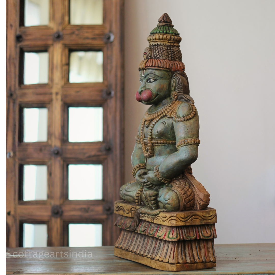 Handcrafted 23 " Wooden Hanuman in Meditative Posture