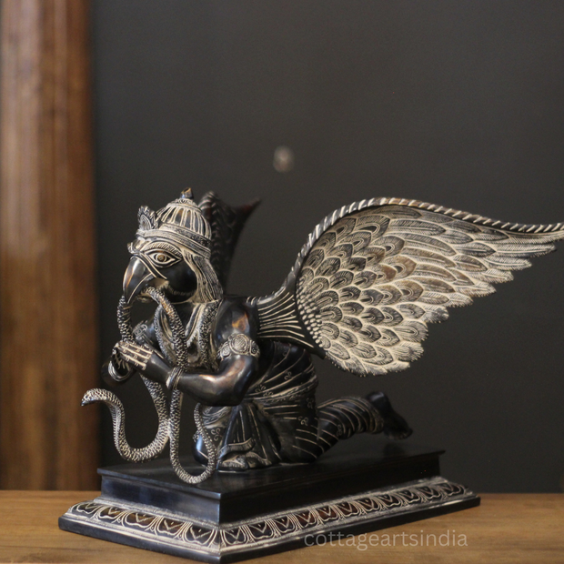Black Antique Brass Garuda Statue | Handcrafted Garuda Idol with Wings