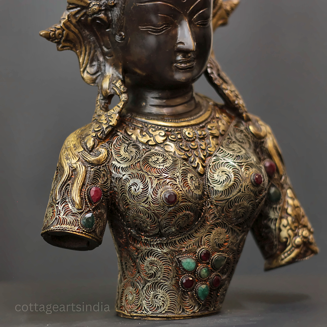 Brass Tara Bust: Filigree by Master Artisan Ram Kumar