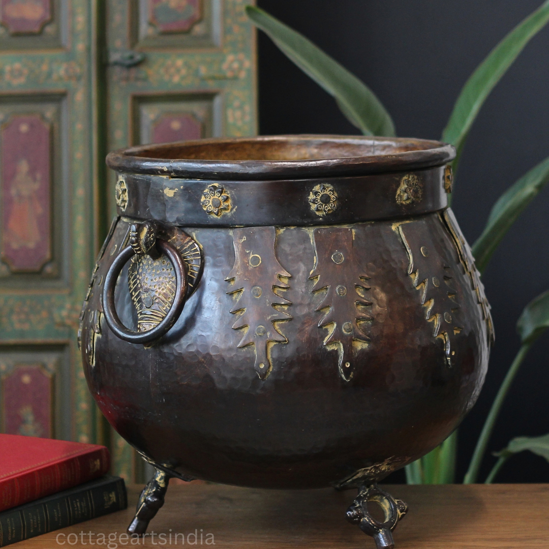 Vintage Brass Planter – Antique Repurposed Brass Pot