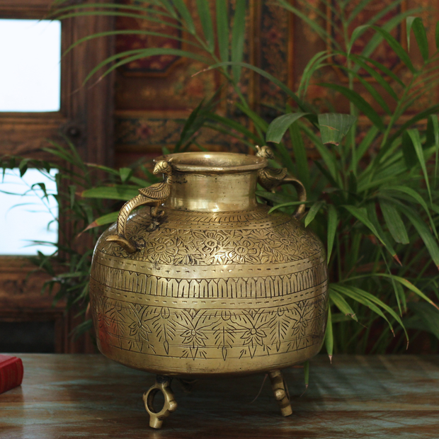 Brass Vintage Carved Planter