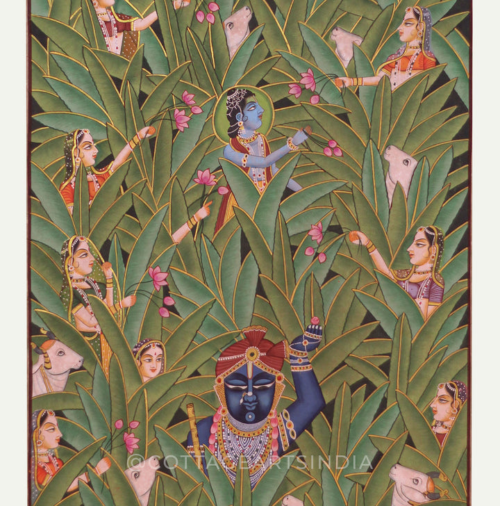 Traditional Pichwai Painting -Shrinathji in Nidhivan Leela