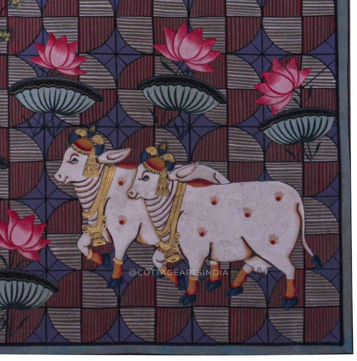 Cow and Lotus Pichwai Painting