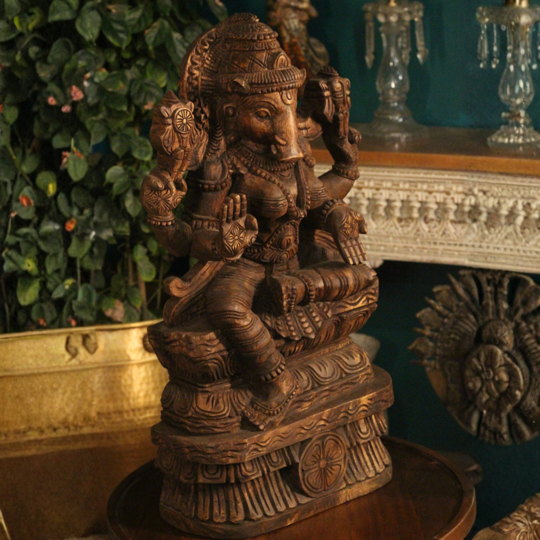 Hand-Carved Wooden Varaha Avatar Statue – Lord Vishnu Boar Incarnation