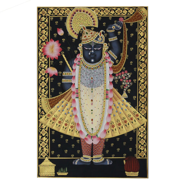 Shrinathji Lotus Pavilion Hand Painted Pichwai Painting | Gold Foil Nathdwara Art