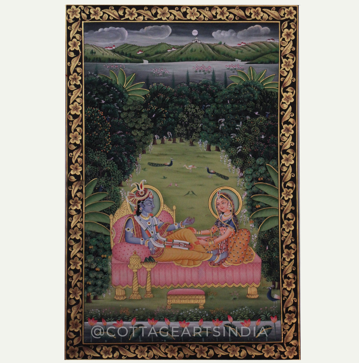 Pichwai Painting - Shrinathji and Swaminiji in Moonlit Vihar Leela