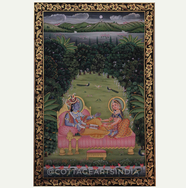 Pichwai Painting - Shrinathji and Swaminiji in Moonlit Vihar Leela