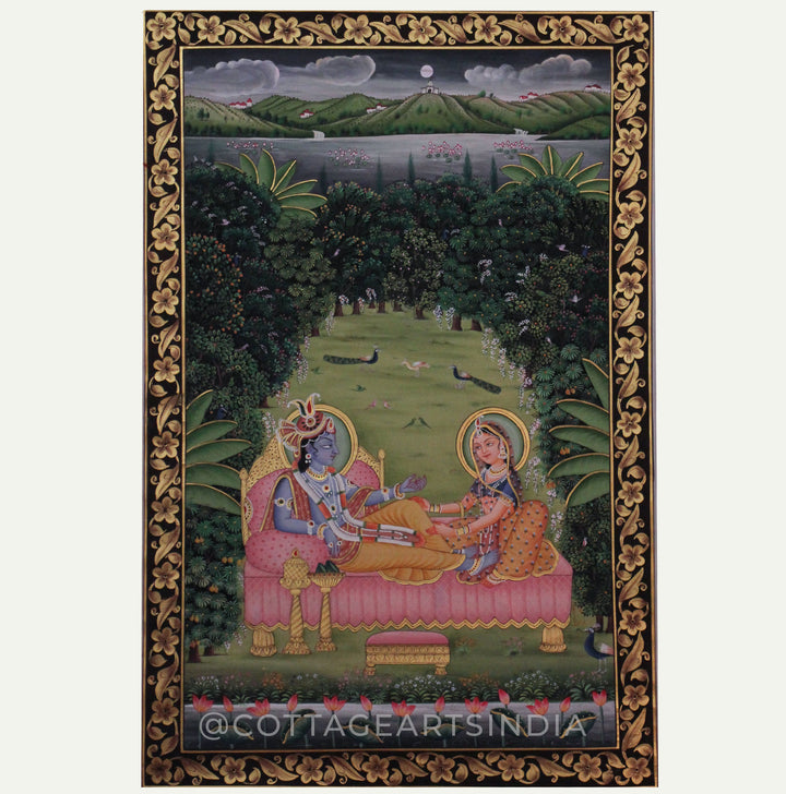 Pichwai Painting - Shrinathji and Swaminiji in Moonlit Vihar Leela