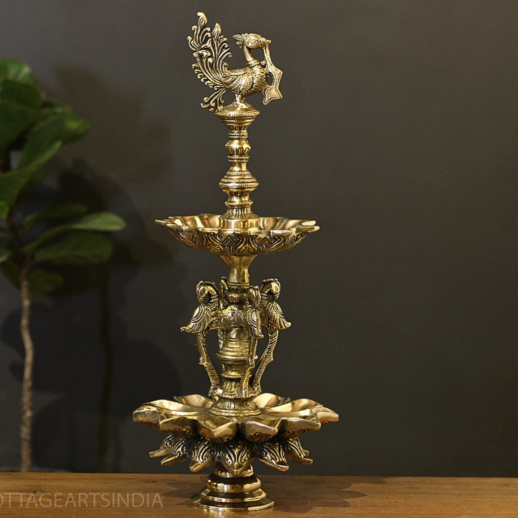 Brass Oil Lamp with Annapakshi