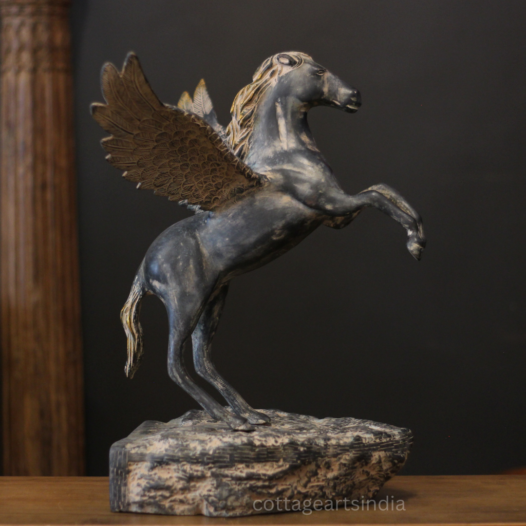 Brass Winged Horse Sculpture | Black Antique Finish | Symbol of Strength & Freedom