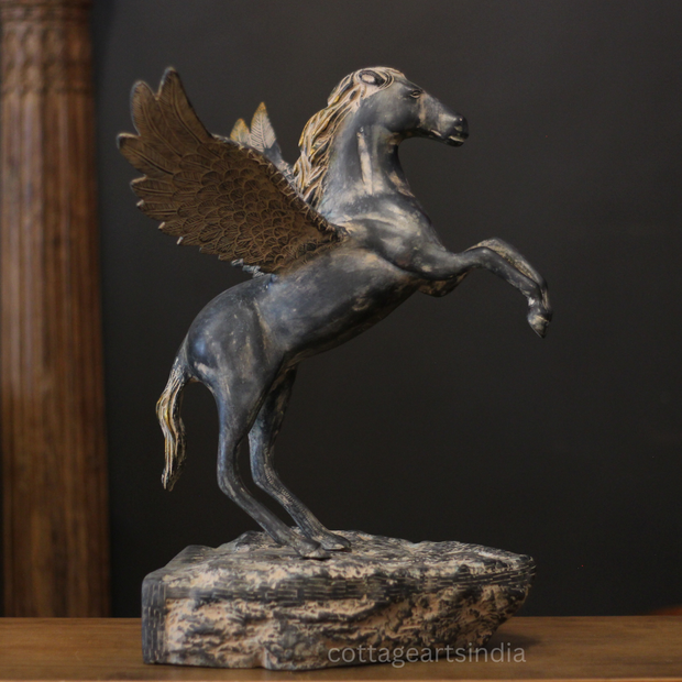 Mythical Winged Horse Brass Sculpture | Black Antique Finish | Symbol of Strength & Freedom